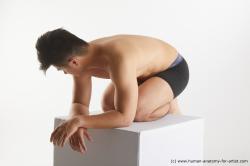 Underwear Man Asian Kneeling poses - ALL Athletic Short Kneeling poses - on both knees Black Standard Photoshoot Academic